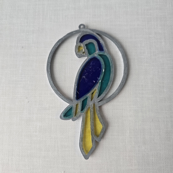VTG Stained Glass Parrot Sun Catcher Tropical Bird Window Hanging 1980s Home - Picture 3 of 3